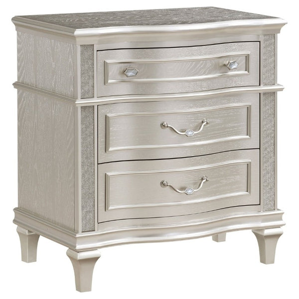 English Elm Evangeline 3-Drawer Nightstand Silver Oak Veneer with Tapered Legs Hexagonal Hardware B2777P536484