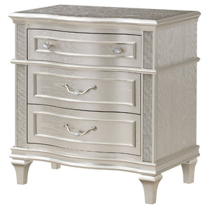 English Elm Evangeline 3-Drawer Nightstand Silver Oak Veneer with Tapered Legs Hexagonal Hardware B2777P536484