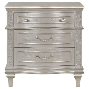 English Elm Evangeline 3-Drawer Nightstand Silver Oak Veneer with Tapered Legs Hexagonal Hardware B2777P536484