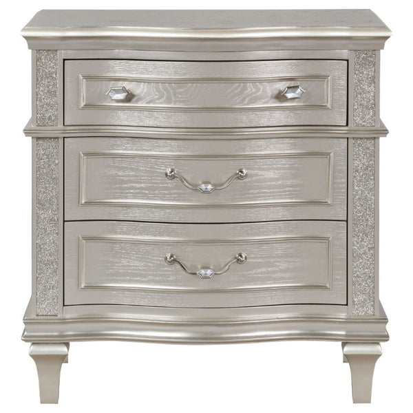 English Elm Evangeline 3-Drawer Nightstand Silver Oak Veneer with Tapered Legs Hexagonal Hardware B2777P536484