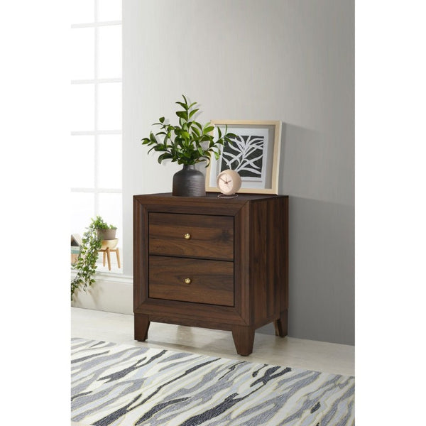 English Elm Anza Two Drawer Walnut Grain Nightstand with Gold Knobs for Modern Bedrooms B2777P536485