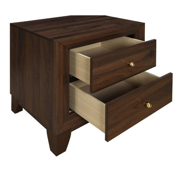 English Elm Anza Two Drawer Walnut Grain Nightstand with Gold Knobs for Modern Bedrooms B2777P536485
