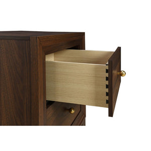 English Elm Anza Two Drawer Walnut Grain Nightstand with Gold Knobs for Modern Bedrooms B2777P536485
