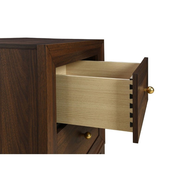 English Elm Anza Two Drawer Walnut Grain Nightstand with Gold Knobs for Modern Bedrooms B2777P536485