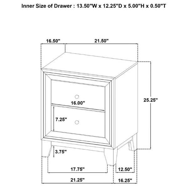 English Elm Anza Two Drawer Walnut Grain Nightstand with Gold Knobs for Modern Bedrooms B2777P536485