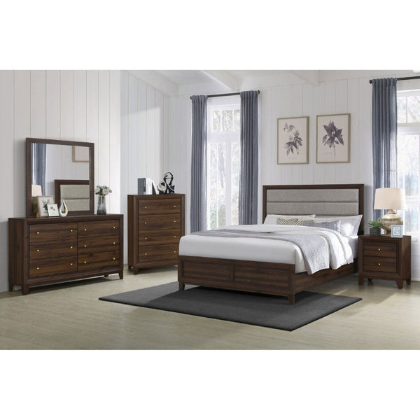 English Elm Anza Two Drawer Walnut Grain Nightstand with Gold Knobs for Modern Bedrooms B2777P536485