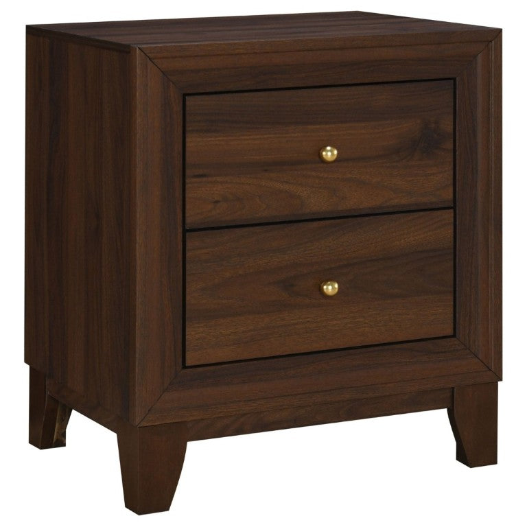 English Elm Anza Two Drawer Walnut Grain Nightstand with Gold Knobs for Modern Bedrooms B2777P536485
