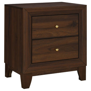 English Elm Anza Two Drawer Walnut Grain Nightstand with Gold Knobs for Modern Bedrooms B2777P536485