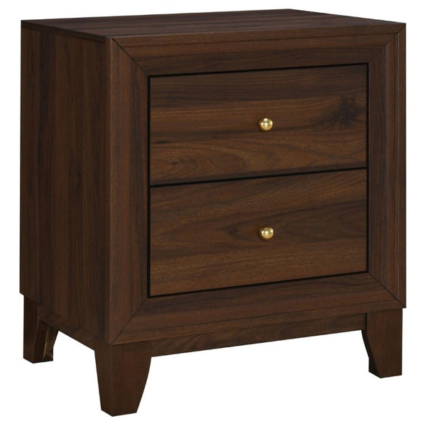 English Elm Anza Two Drawer Walnut Grain Nightstand with Gold Knobs for Modern Bedrooms B2777P536485