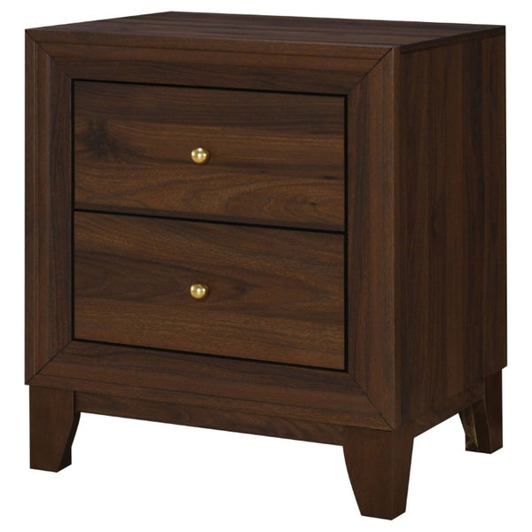English Elm Anza Two Drawer Walnut Grain Nightstand with Gold Knobs for Modern Bedrooms B2777P536485
