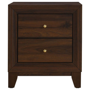 English Elm Anza Two Drawer Walnut Grain Nightstand with Gold Knobs for Modern Bedrooms B2777P536485
