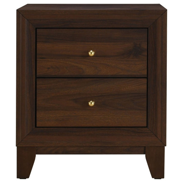 English Elm Anza Two Drawer Walnut Grain Nightstand with Gold Knobs for Modern Bedrooms B2777P536485