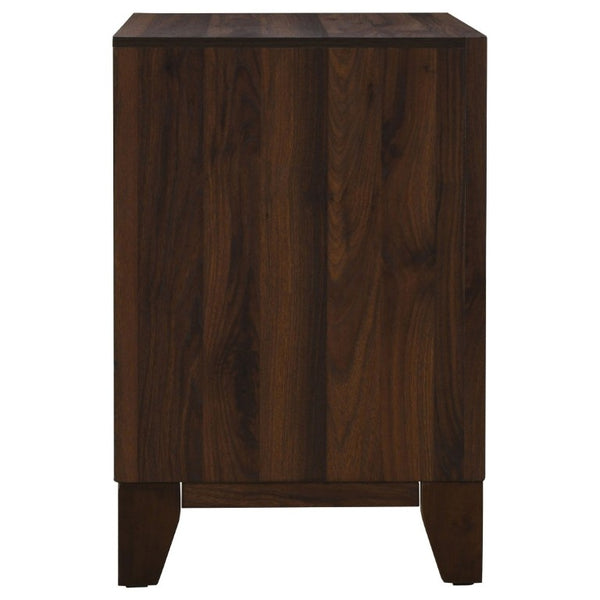 English Elm Anza Two Drawer Walnut Grain Nightstand with Gold Knobs for Modern Bedrooms B2777P536485