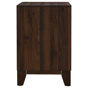 English Elm Anza Two Drawer Walnut Grain Nightstand with Gold Knobs for Modern Bedrooms B2777P536485