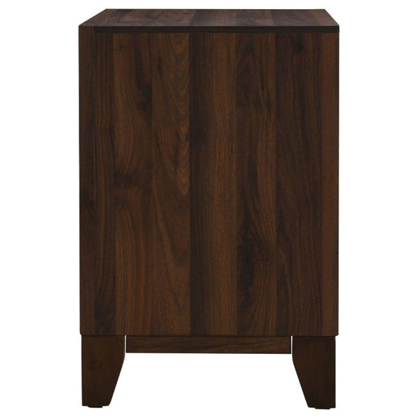 English Elm Anza Two Drawer Walnut Grain Nightstand with Gold Knobs for Modern Bedrooms B2777P536485
