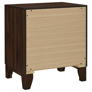 English Elm Anza Two Drawer Walnut Grain Nightstand with Gold Knobs for Modern Bedrooms B2777P536485