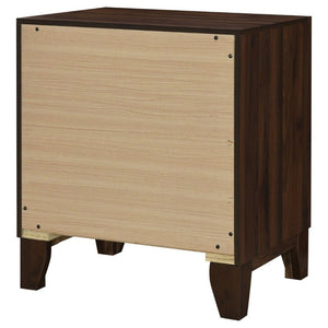 English Elm Anza Two Drawer Walnut Grain Nightstand with Gold Knobs for Modern Bedrooms B2777P536485