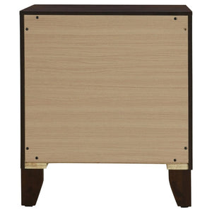 English Elm Anza Two Drawer Walnut Grain Nightstand with Gold Knobs for Modern Bedrooms B2777P536485