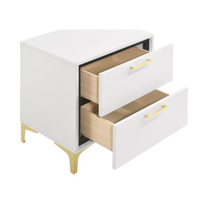 English Elm White Glam Nightstand with Gold Hardware Two Drawer Bedside Storage for Modern Bedroom B2777P536486