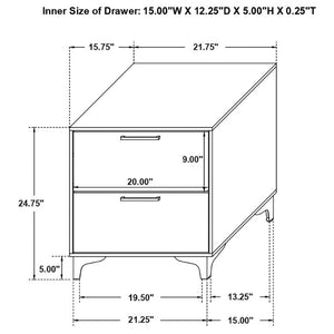 English Elm White Glam Nightstand with Gold Hardware Two Drawer Bedside Storage for Modern Bedroom B2777P536486