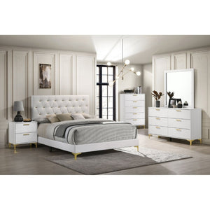 English Elm White Glam Nightstand with Gold Hardware Two Drawer Bedside Storage for Modern Bedroom B2777P536486