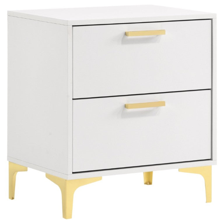 English Elm White Glam Nightstand with Gold Hardware Two Drawer Bedside Storage for Modern Bedroom B2777P536486