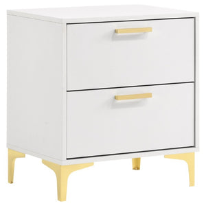 English Elm White Glam Nightstand with Gold Hardware Two Drawer Bedside Storage for Modern Bedroom B2777P536486