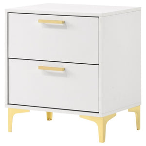 English Elm White Glam Nightstand with Gold Hardware Two Drawer Bedside Storage for Modern Bedroom B2777P536486