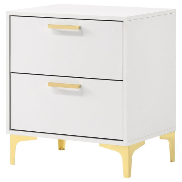English Elm White Glam Nightstand with Gold Hardware Two Drawer Bedside Storage for Modern Bedroom B2777P536486