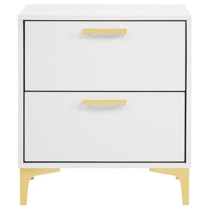 English Elm White Glam Nightstand with Gold Hardware Two Drawer Bedside Storage for Modern Bedroom B2777P536486