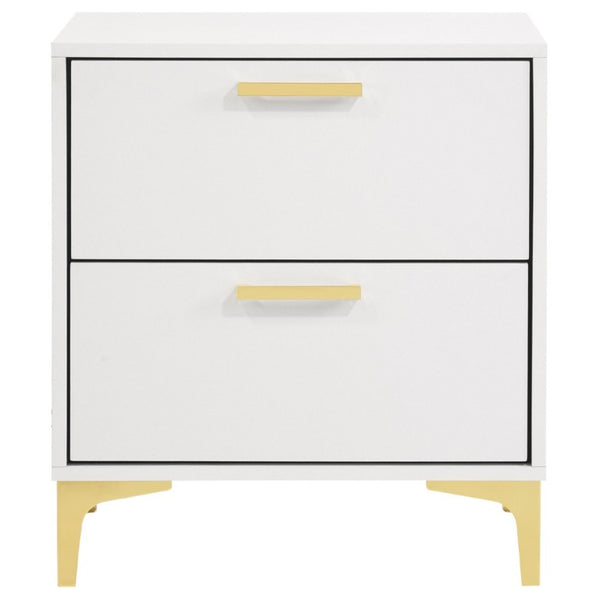 English Elm White Glam Nightstand with Gold Hardware Two Drawer Bedside Storage for Modern Bedroom B2777P536486