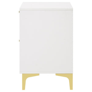 English Elm White Glam Nightstand with Gold Hardware Two Drawer Bedside Storage for Modern Bedroom B2777P536486