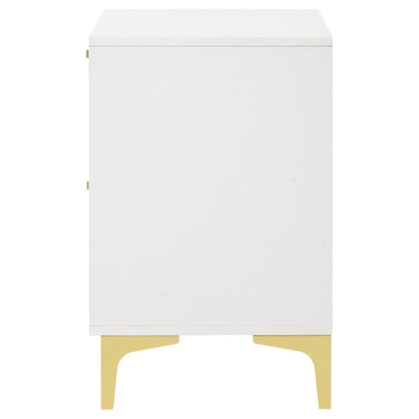 English Elm White Glam Nightstand with Gold Hardware Two Drawer Bedside Storage for Modern Bedroom B2777P536486