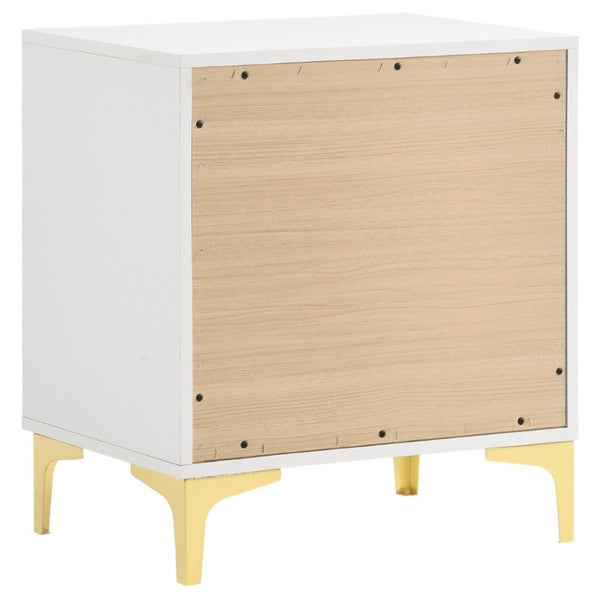 English Elm White Glam Nightstand with Gold Hardware Two Drawer Bedside Storage for Modern Bedroom B2777P536486