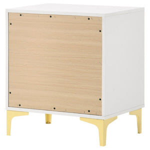 English Elm White Glam Nightstand with Gold Hardware Two Drawer Bedside Storage for Modern Bedroom B2777P536486
