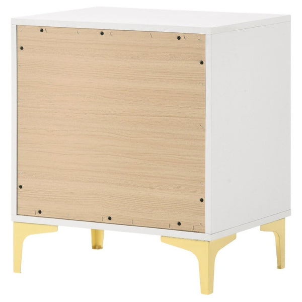 English Elm White Glam Nightstand with Gold Hardware Two Drawer Bedside Storage for Modern Bedroom B2777P536486