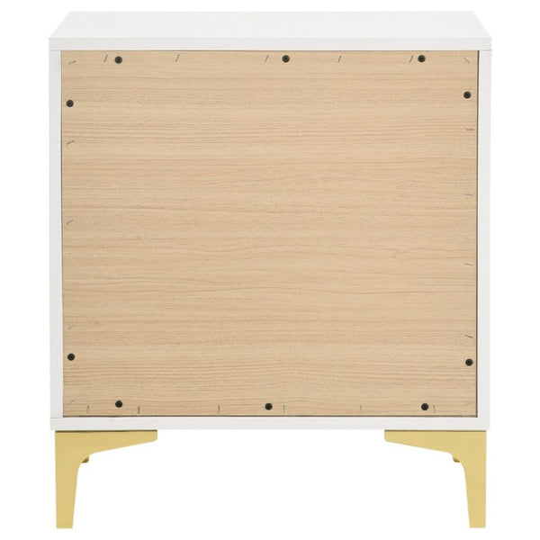 English Elm White Glam Nightstand with Gold Hardware Two Drawer Bedside Storage for Modern Bedroom B2777P536486