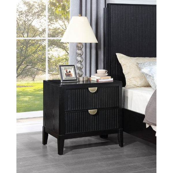 English Elm Mason Fluted Black Nightstand with Gold Handles and Felt Lined Drawer for Bedroom B2777P536487