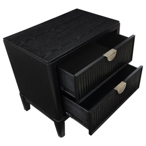 English Elm Mason Fluted Black Nightstand with Gold Handles and Felt Lined Drawer for Bedroom B2777P536487