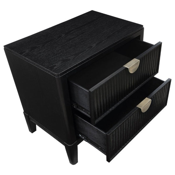 English Elm Mason Fluted Black Nightstand with Gold Handles and Felt Lined Drawer for Bedroom B2777P536487