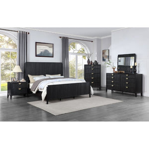 English Elm Mason Fluted Black Nightstand with Gold Handles and Felt Lined Drawer for Bedroom B2777P536487