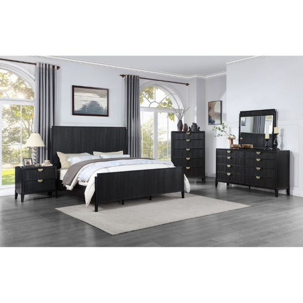 English Elm Mason Fluted Black Nightstand with Gold Handles and Felt Lined Drawer for Bedroom B2777P536487