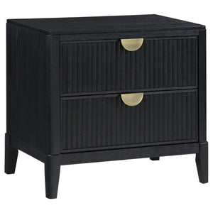 English Elm Mason Fluted Black Nightstand with Gold Handles and Felt Lined Drawer for Bedroom B2777P536487