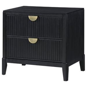 English Elm Mason Fluted Black Nightstand with Gold Handles and Felt Lined Drawer for Bedroom B2777P536487
