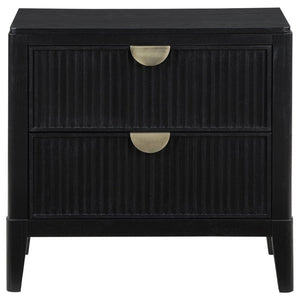English Elm Mason Fluted Black Nightstand with Gold Handles and Felt Lined Drawer for Bedroom B2777P536487
