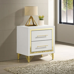 English Elm Chesney White Two Drawer Nightstand with Gold Hardware for Glam Bedroom Storage B2777P536488