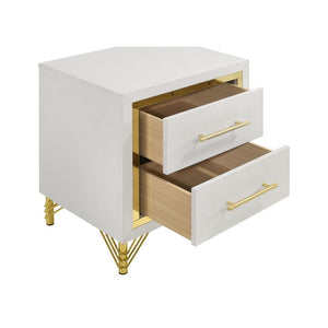 English Elm Chesney White Two Drawer Nightstand with Gold Hardware for Glam Bedroom Storage B2777P536488