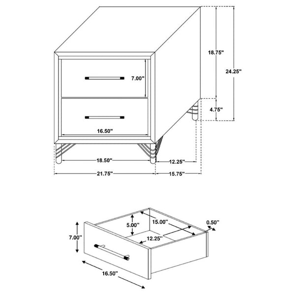 English Elm Chesney White Two Drawer Nightstand with Gold Hardware for Glam Bedroom Storage B2777P536488