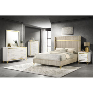 English Elm Chesney White Two Drawer Nightstand with Gold Hardware for Glam Bedroom Storage B2777P536488