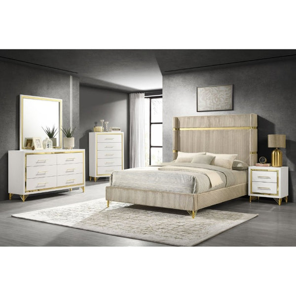 English Elm Chesney White Two Drawer Nightstand with Gold Hardware for Glam Bedroom Storage B2777P536488